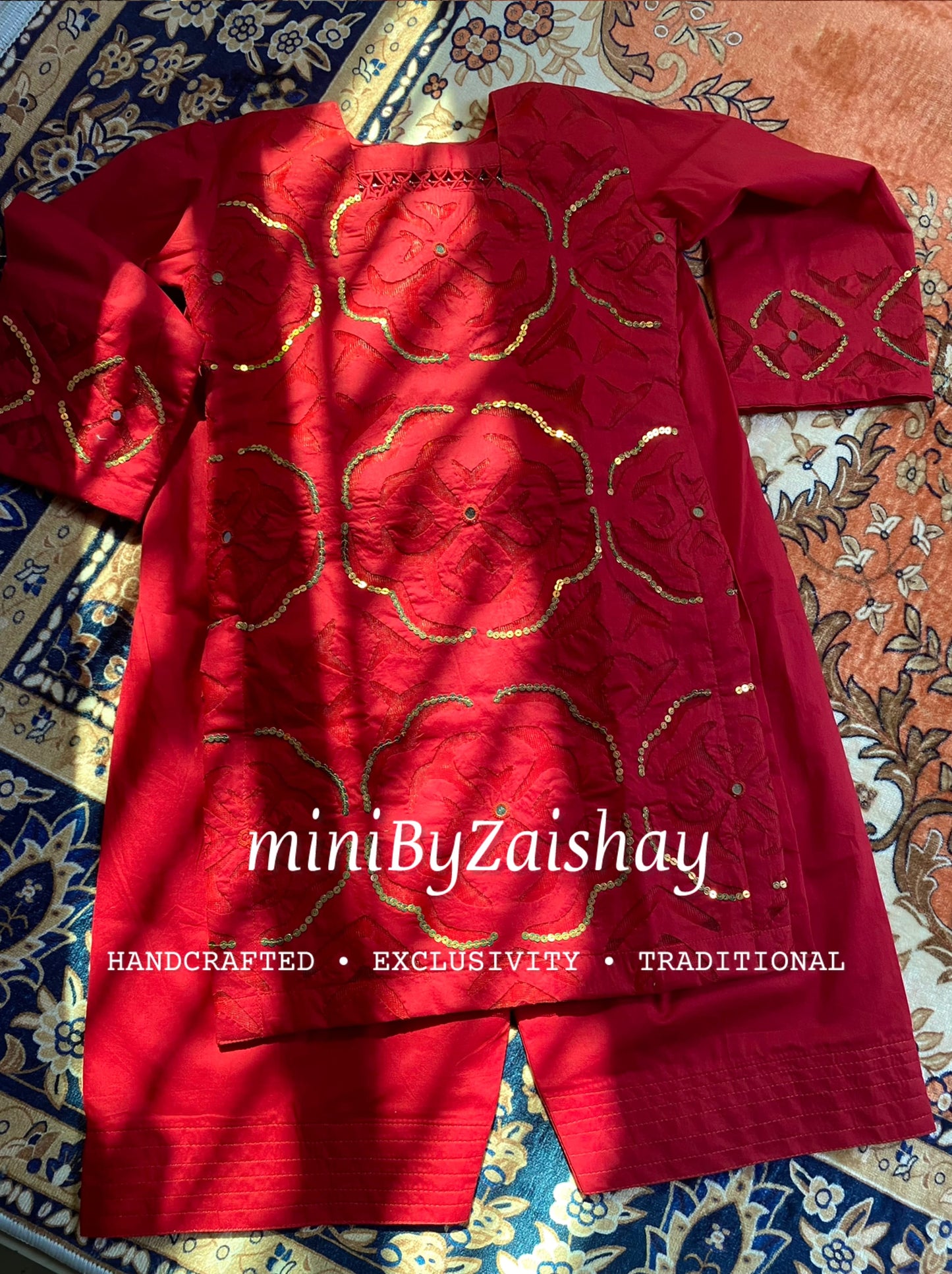 Chand wala Safaid - Handmade Applique work - Red