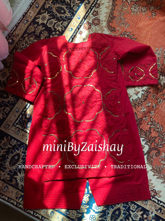 Chand wala Safaid - Handmade Applique work - Red