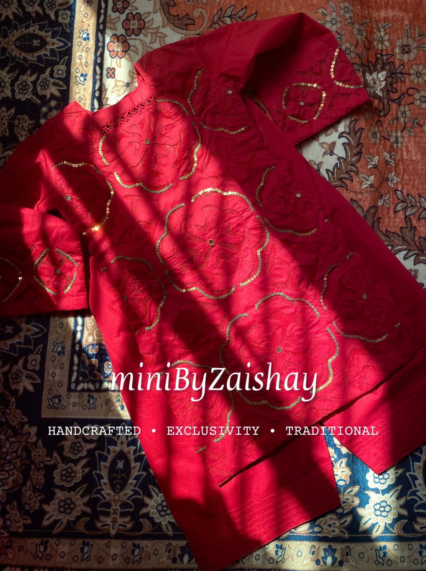 Chand wala Safaid - Handmade Applique work - Red