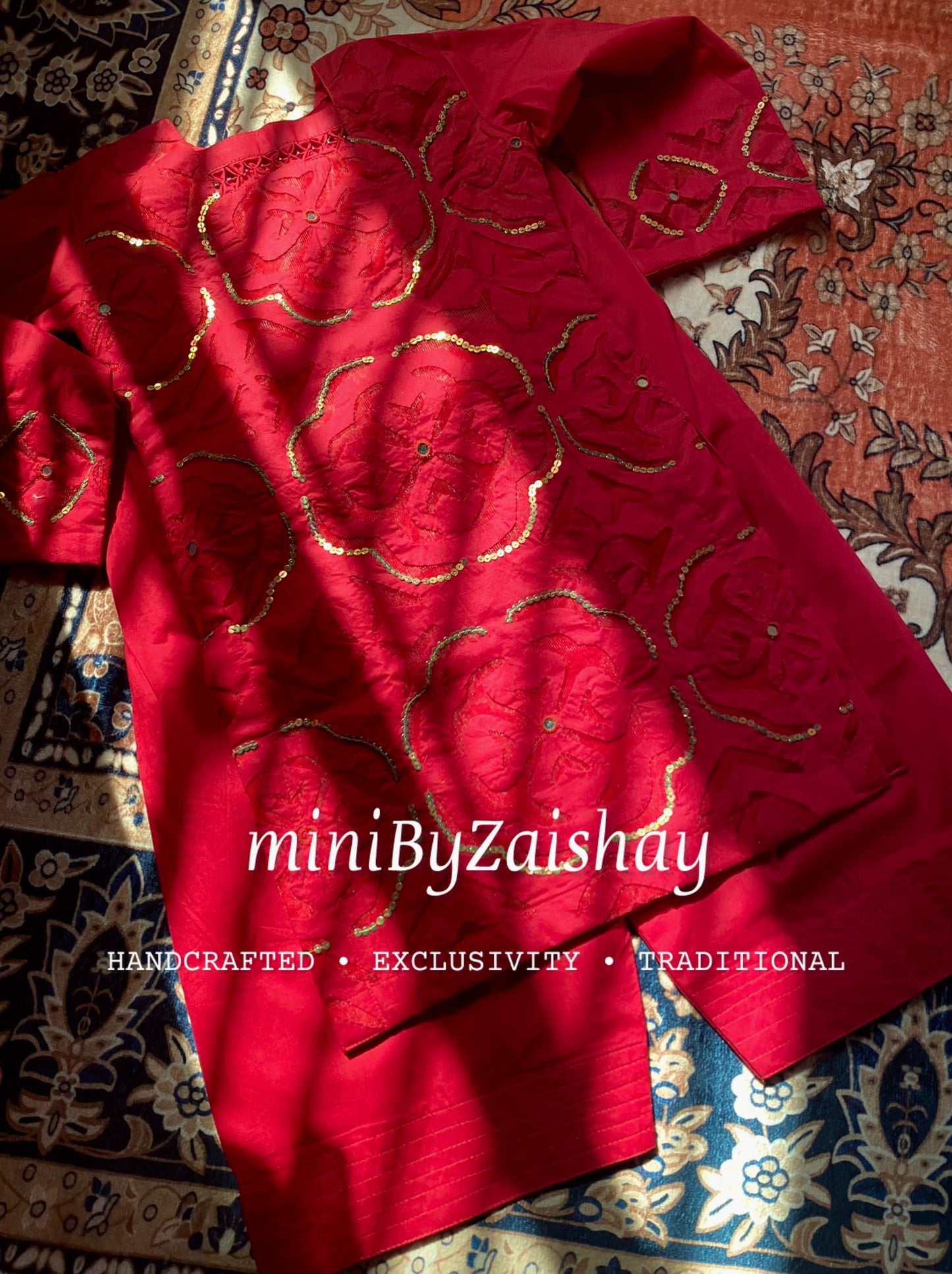 Chand wala Safaid - Handmade Applique work - Red
